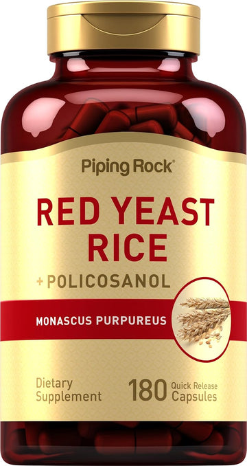 Piping Rock Red Yeast Rice with Policosanol | 180 Capsules | 600mg | Non-GMO, Gluten Free Supplement