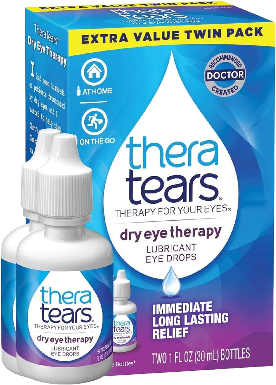 Theratears Dry Eye Therapy Lubricating Eye Drops For Dry Eyes, 1 Fl Oz Bottle Twin Pack, (2 X 30Ml Bottles)