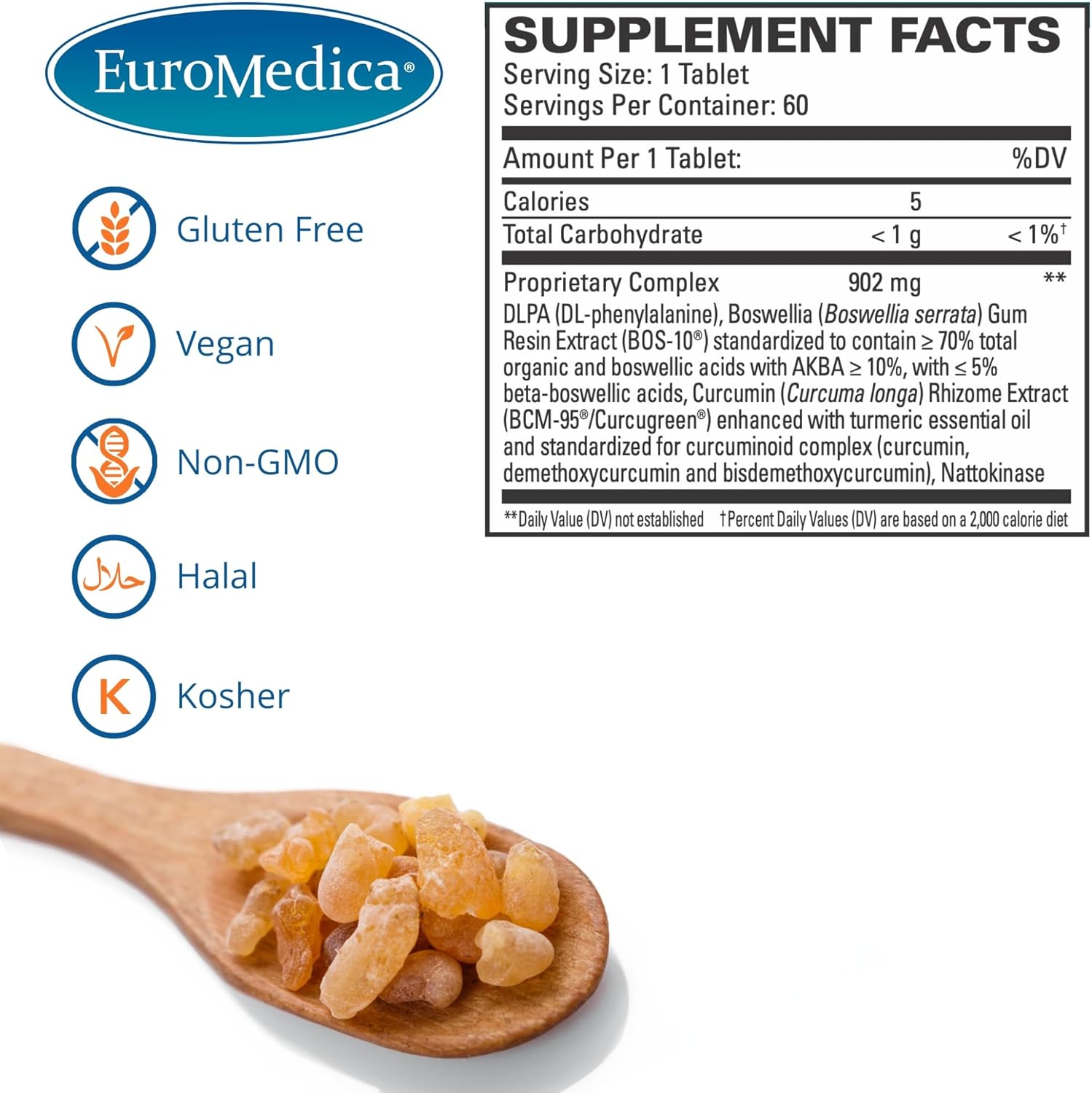 Euromedica Curaphen Extra Strength - 60 Tablets - Professional Formula - Potent Curcumin & Boswellia With Dlpa & Nattokinase - Highly Absorbable - 60 Servings : Health & Household