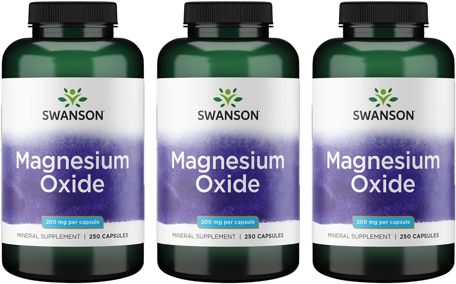 Swanson Magnesium - Mineral Supplement For Health & Wellness - Natural Support - (250 Capsules, 200Mg Each) (3 Pack)