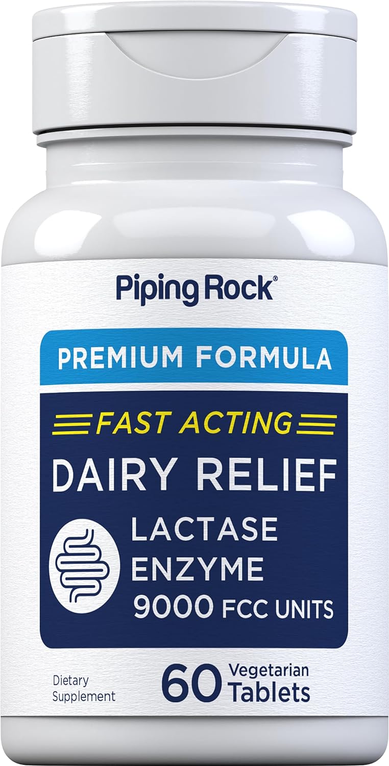 Piping Rock Fast Acting Dairy Relief Lactase Enzyme | 60 Tablets | 9000 FCC | Dietary Supplement | Vegetarian Premium Formula | Non-GMO, Gluten Free