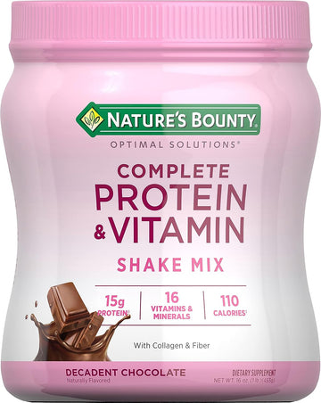 Nature's Bounty Complete Protein & Vitamin Shake Mix with Collagen & Fiber, Contains Vitamin C for Immune Health, Decadent Chocolate Flavored, 1 lb