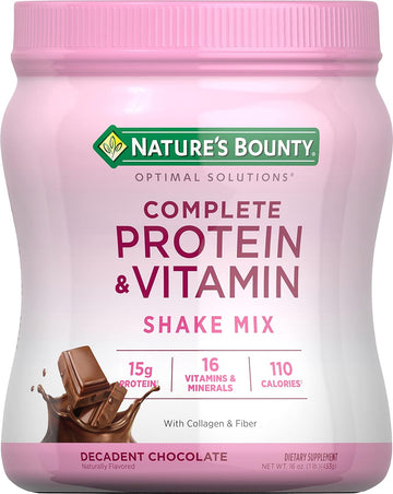 Nature'S Bounty Complete Protein & Vitamin Shake Mix With Collagen & Fiber, Contains Vitamin C For Immune Health, Decadent Chocolate Flavored, 1 Lb