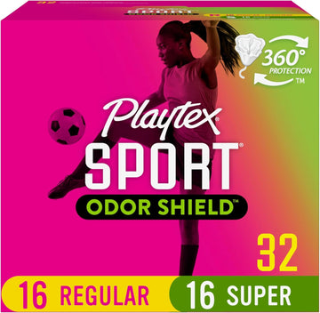 Playtex Sport Odor Shield Tampons Multipack (16Ct Regular/16Ct Super), Unscented - 32Ct | Tampons Regular And Super, Playtex Tampon Multipack, Feminine Care With 360 Leak Defense