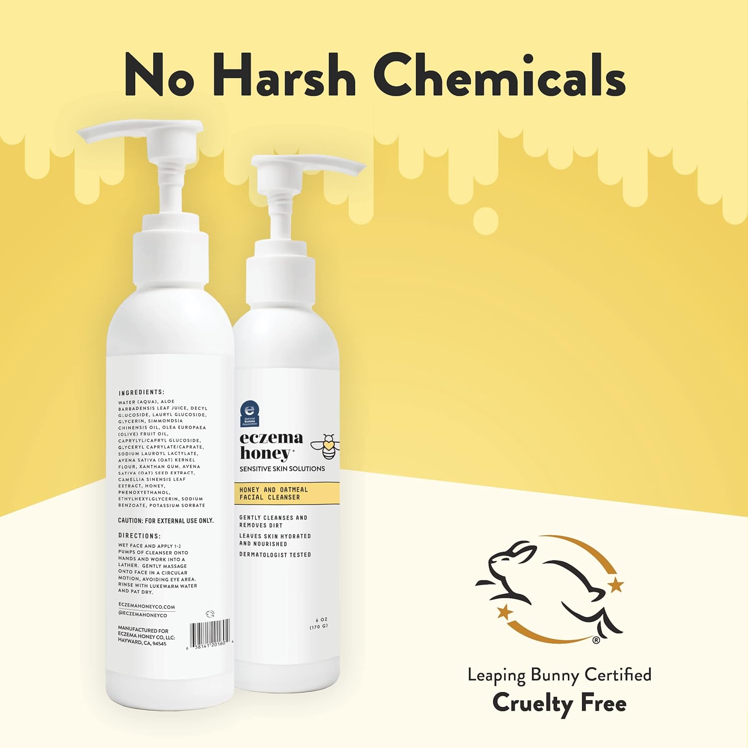 Eczema Honey Oatmeal Facial Cleanser - Natural Eczema Face Wash Prevents Breakouts - Daily Gentle Face Cleanser For Dry, Itchy, Sensitive, & Irritable Skin (6 Oz) : Beauty & Personal Care