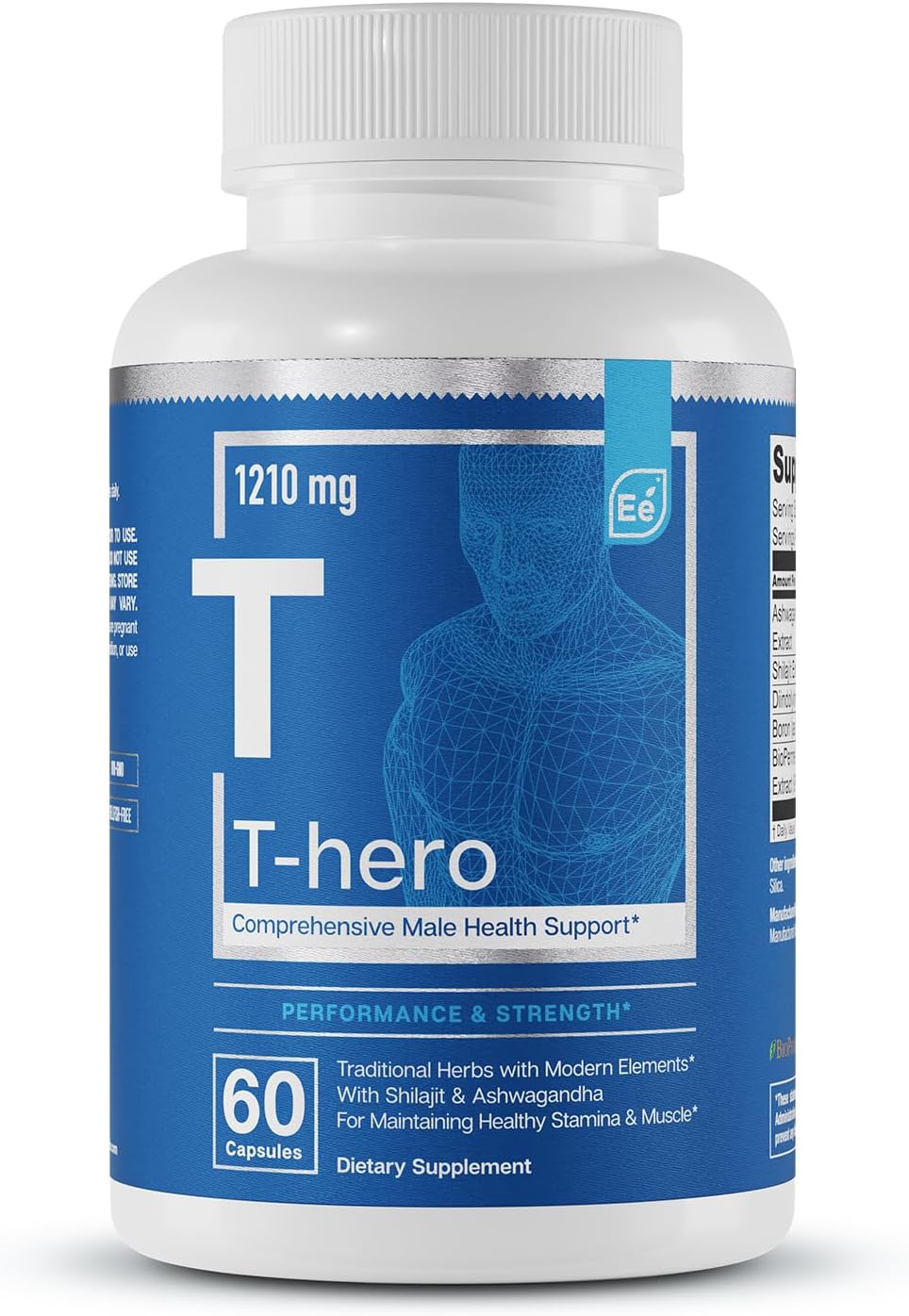 Essential Elements Male Health Supplement - Muscle Support & T-Health With Dim, Ashwagandha, Shilajit, More | T-Hero 60 Vegan Capsules