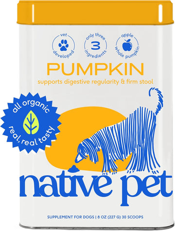 Native Pet Organic Pumpkin For Dogs (8 Oz) - All-Natural, Organic Fiber For Dogs - Mix With Water To Create Delicious Pumpkin Puree - Prevent Waste With A Canned Pumpkin Alternative! (8 Oz)
