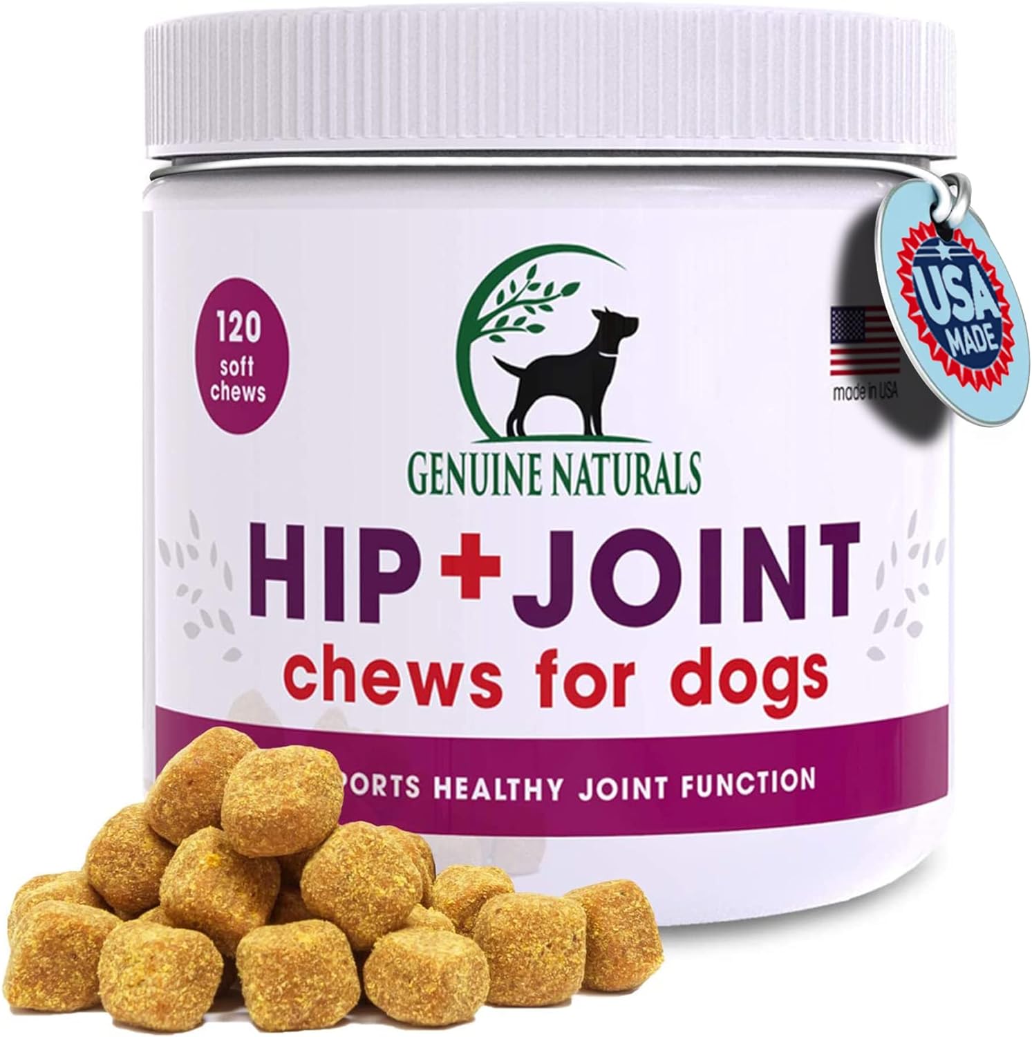 Hip and Joint Supplement for Dogs - Glucosamine Chondroitin, MSM, Organic Turmeric Soft Chews, Dog Vitamins, Supports Healthy Joint Function and Helps with Pain Relief,120 Count