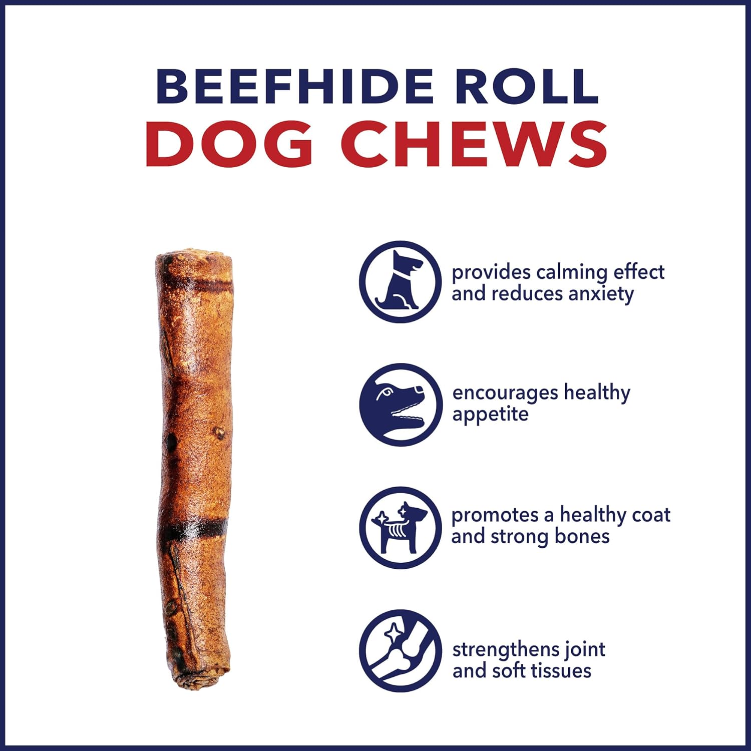 Pet Factory 100% Made in USA Beefhide 8" Rolls Dog Chew Treats - Beef Flavor, 15 Count/1 Pack : Pet Supplies