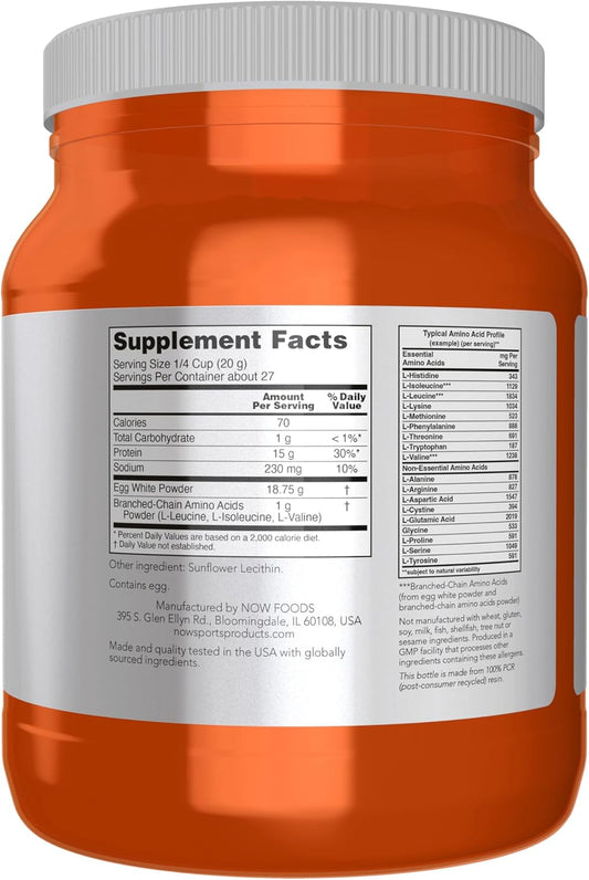 Now Foods Sports Nutrition, Egg White Protein, 16 G With Bcaas, Unflavored Powder, 1.2-Pound