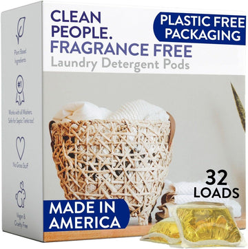 The Clean People Fragrance Free Laundry Detergent Pods - Hypoallergenic Laundry Pods - Ultra Concentrated, Recyclable Packaging, Stain Fighting - Fragrance Free, 32 Pack