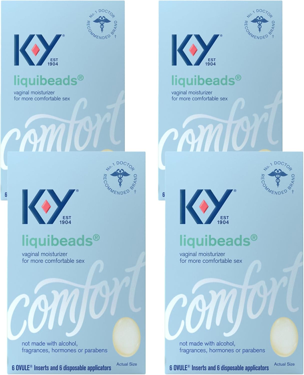 K-Y Liquibeads, Vaginal Moisturizer, Silicone-Based Formula, Safe To Use With Condoms, For Men, Women And Couples, 6 Ovules And Applicators (Pack Of 4)