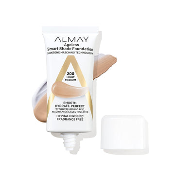 Almay Anti-Aging Foundation, Smart Shade Face Makeup With Hyaluronic Acid, Niacinamide, Vitamin C & E, Hypoallergenic-Fragrance Free, 200 Light Medium, 1 Fl Oz (Pack Of 1)