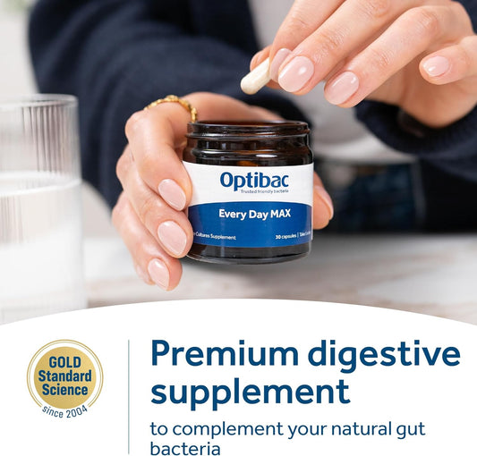 Optibac Probiotics Every Day Max - Advanced Maximum Strength Vegan Digestive Probiotic Supplement With 75 Billion Bacterial Cultures - 30 Capsules