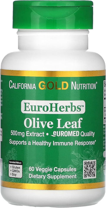 Olive Leaf Extract 500 Mg, 18% Oleuropein, Processed In Spain, 3Rd Party Tested European Quality, 60 Veggie Capsules, California Gold Nutrition Euroherbs