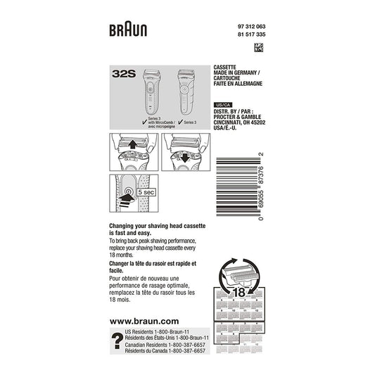 Braun Series 3 Pro Skin Electric Shaver Replacement Head 32S - Compatible With Electric Razors 3000S, 3010S, 3040S, 3050Cc, 3070Cc, 3080S, 3090Cc