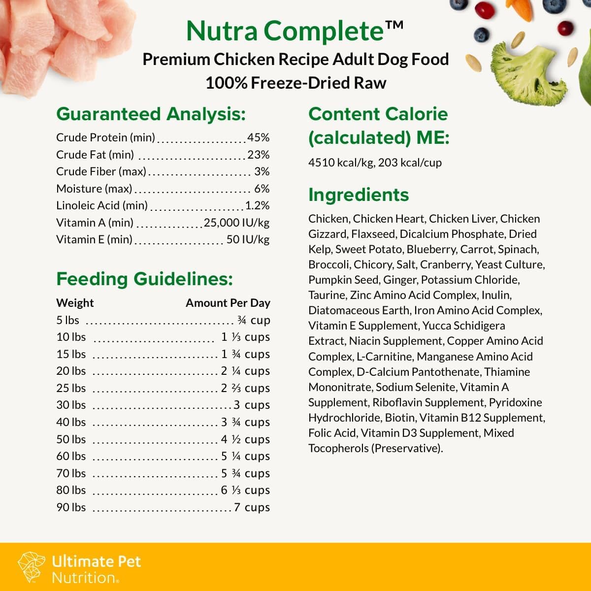ULTIMATE PET NUTRITION Nutra Complete, 100% Freeze Dried Veterinarian Formulated Raw Dog Food with Antioxidants Prebiotics and Amino Acids, (3 Pound, Chicken) : Pet Supplies