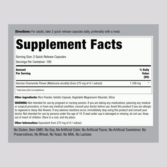 Piping Rock Chamomile Capsules 1100mg | 200 Pills | Extract Supplement | Gluten Free, Non-GMO