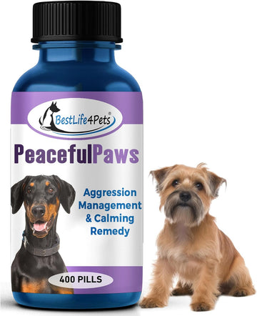 BestLife4Pets Peaceful Paws Dog Calming Pills Aggression Management for Biting, Attacking, Chasing & More - Homeopathic Solution for Dog Noise Anxiety & Behavior Issues - Non-Drowsy Treatment