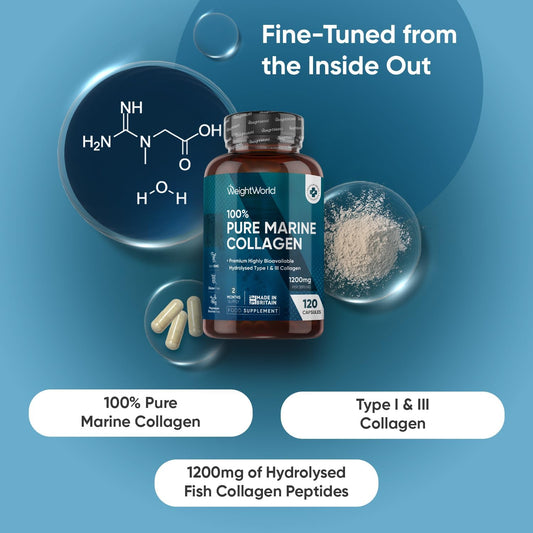 Pure Marine Collagen Supplements For Women & Men - 1200Mg Per Serving - 120 Capsules (Not Powder) - 2 Months Supply - Highly Bioavailable Type 1 & 3 Hydrolysed Collagen Capsules