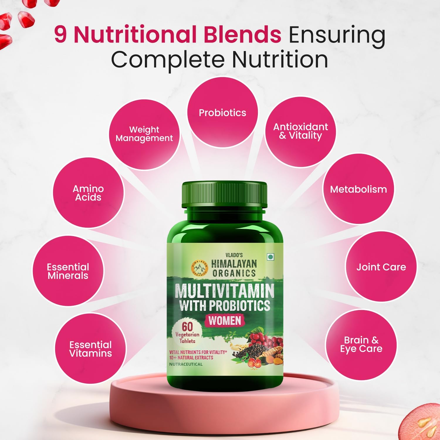 Organics Multivitamin With Probiotics Supplement For Women With 60+ Essential Ingredients | Multiminerals For Immunity And Energy, Hair, Skin & Bone Support - 120 Veg Tablets