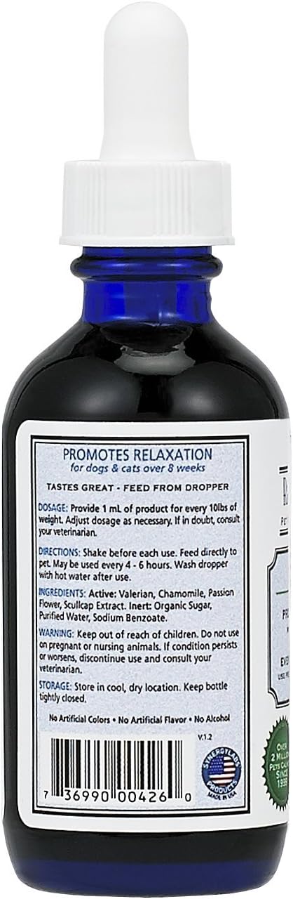 Richard’s Organics Pet Calm, 4 oz. Bottle – Natural Cat and Dog Anxiety Relief – 100% Natural Pet Stress Relief – Drug-Free Calming Drops, Settles Nerves and Reduces Hyperactivity