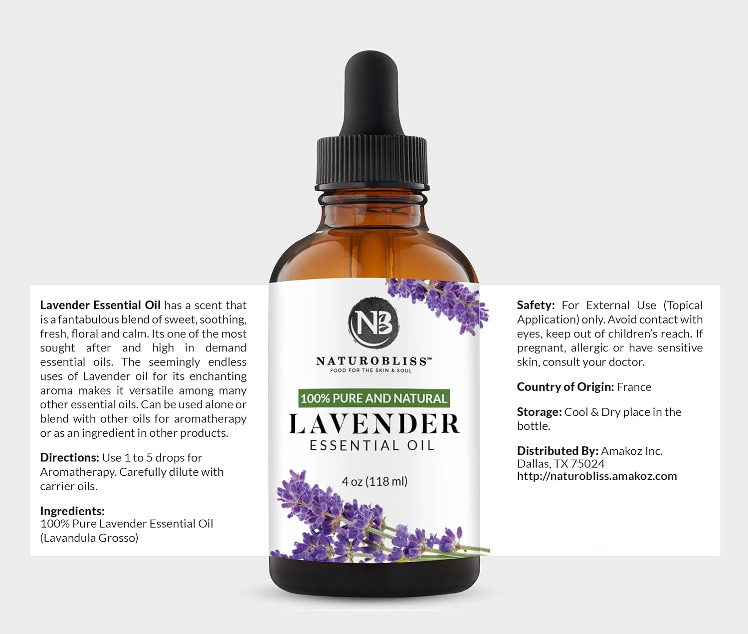 NaturoBliss 100% Pure & Natural Lavender Essential Oil Therapeutic Grade Premium Quality Lavender Oil with Glass Dropper - Huge 4 fl. Oz - Perfect for Aromatherapy and Relaxation : Health & Household