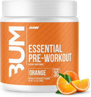 Raw Essential Pre-Workout Powder (Orange) - Chris Bumstead Sports Nutrition Supplement For Men & Women - Preworkout Energy Powder With Caffeine, L-Citrulline, L-Tyrosine, & Beta Alanine Blend