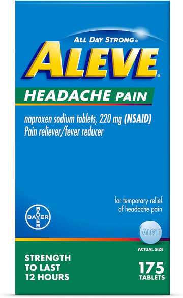 Aleve Headache Pain Reliever & Fever Reducer Tablets, Naproxen Sodium, for Headache Pain Relief, Pain Medicine for Adults, Headache Pain Relief Pills, 175 Count