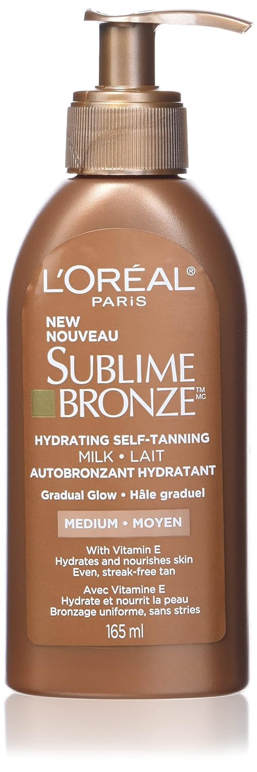 L'Oreal Paris Skincare Sublime Bronze Hydrating Sunless-Tanning Milk Medium, Sunless Tanning Lotion, 5.5 Fl. Oz