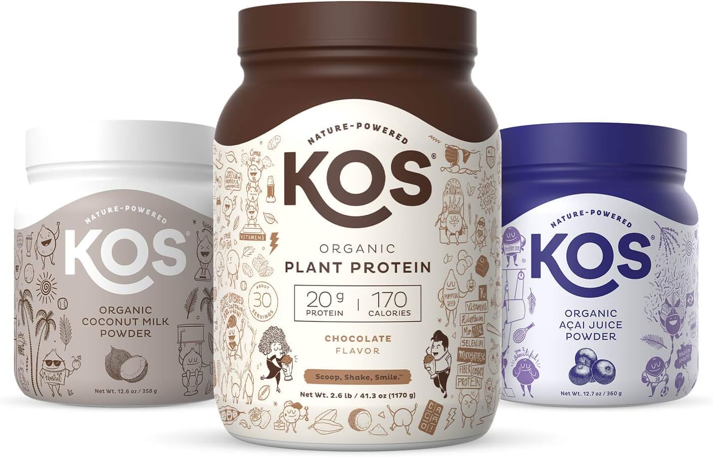 Kos Tropical Paradise Bundle (Plant-Based Chocolate Protein + Organic Acai Powder + Organic Coconut Milk Powder)