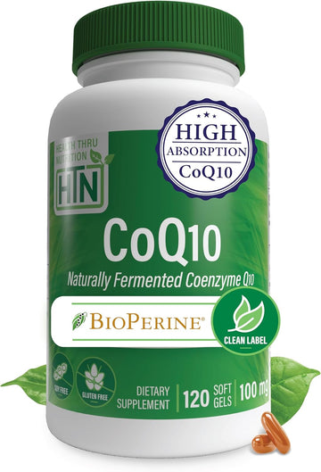 Health Thru Nutrition Coq-10 100Mg With Bioperine 120 Softgels | High Absorption Naturally Fermented Usp Grade Coenzyme Q10 Supplement | 3Rd Party Tested | Heart Health And Energy Support