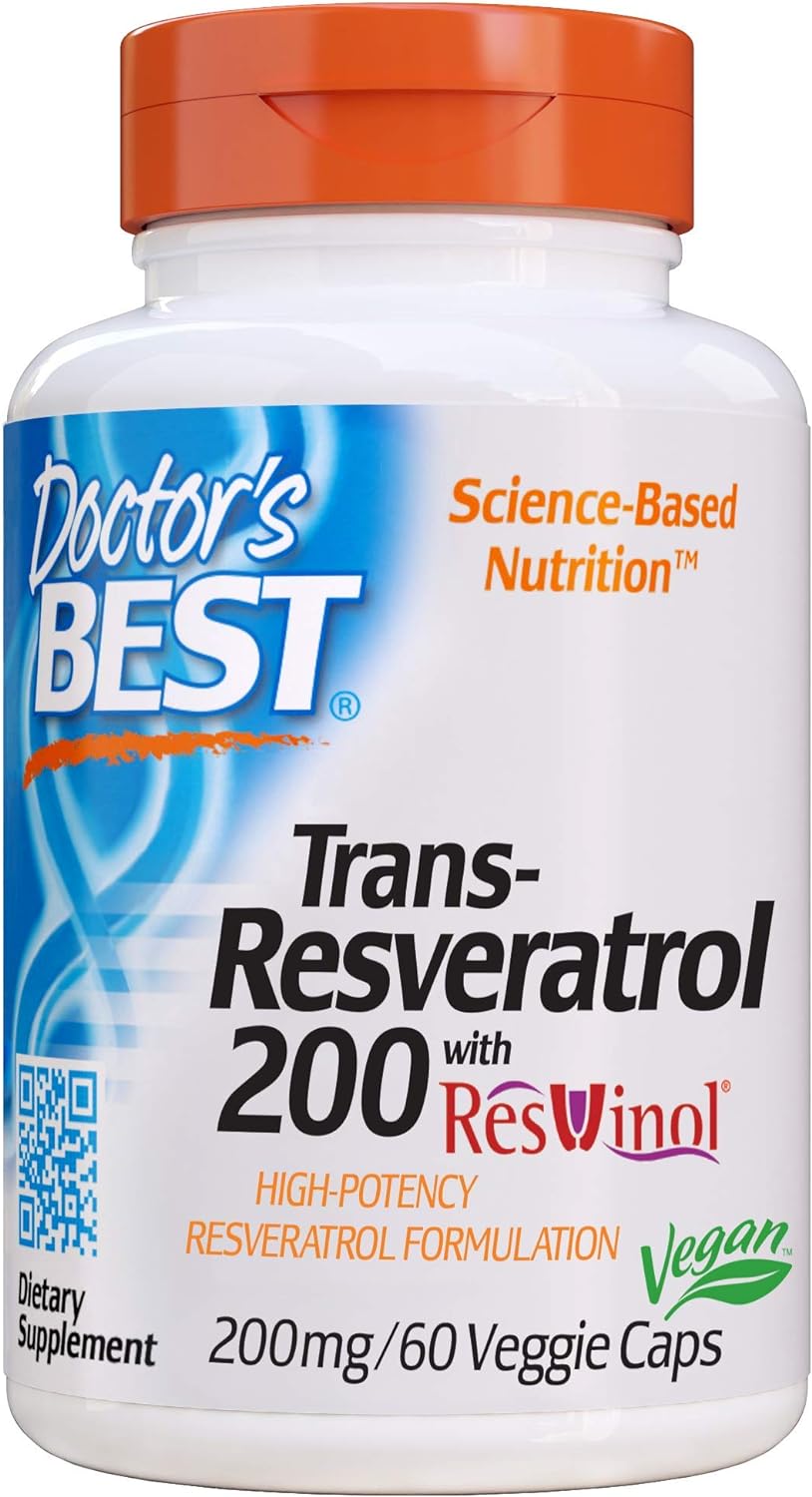 Doctor'S Best, Trans-Resveratrol With Resvinol, Non-Gmo, Vegan, Gluten & Soy Free, 200 Mg, 60 Count