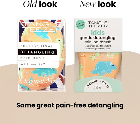 Tangle Teezer |The Original Mini Detangling Hairbrush | Palm Size Perfect For Kids & Travelling | Ideal For Wet & Dry Hair |Reduces Flyaways | Dino Mighty