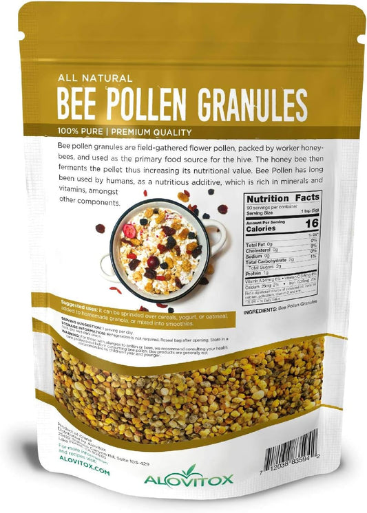 Alovitox Bee Pollen Granules 16 Oz | 100% Pure, Fresh Raw Bee Pollen | Superfood Packed Bee Pollen with Antioxidant, Protein, Vitamins & More | Nutritional Yeast & Gluten Free