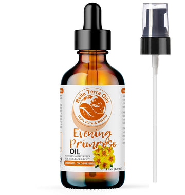 Bella Terra Oils - Organic Evening Primrose Oil 4oz - Unveiling the Richness of Cold-Pressed Organic Evening Primrose, Abundant in Vitamin F & Essential Fatty Acids for an Enhanced Glow