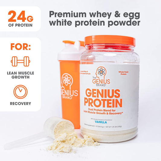 Genius Protein Powder, Vanilla - Dual Protein Blend with Improved Whey