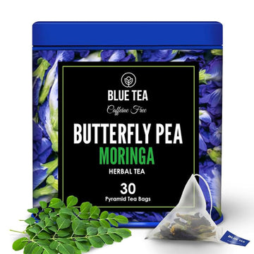 Blue Tea - Butterfly Pea Moringa Herbal Tea - 30 Tea Bags | Fathers Day Gift | Caffeine-Free | Vegan - Gluten Free - Non-Gmo | Eco-Conscious Tin Packaging