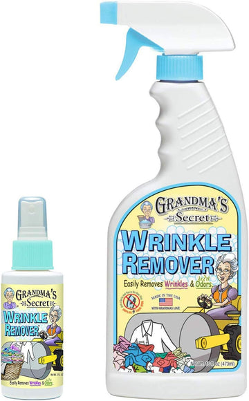 Grandma's Secret Wrinkle Remover Spray - Easily Removes Wrinkles & Odors - Wrinkle Release, Fabric Refresher Spray, Chlorine, Bleach and Toxin-Free - 16 oz and 3 oz Travel Size Combo