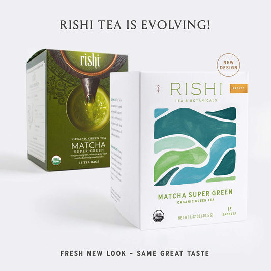 Rishi Matcha Super Green Tea, Organic Green Tea Sachet Bags, 15 Count (Pack Of 2)