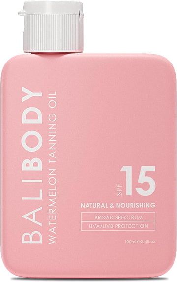 Bali Body Watermelon Tanning Oil Spf 15 | Melanin Stimulator For Sun Protection | Infused With Natural Oil | Fruity Scent Summer Essential For Golden Deep Glow | Vegan, Cruelty Free (100Ml/3.4 Fl Oz)