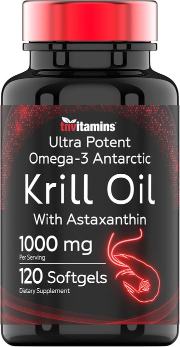 Antarctic Krill Oil 1000Mg - 120 Softgels With Astaxanthin | 1000Mg Red Krill Oil, 200 Mg Phospholipids, 120 Mg Epa, 80 Mg Dha, 200 Mcg Astaxanthin | Potent & Pure Omega-3 Cold Water Antarctic Krill