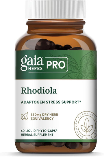 Gaia Herbs Pro Rhodiola - For Adaptogen Stress Support & Relief - With Rhodiola Rosea, Rosavins, Vegetable Glycerin & More - 60 Vegan Liquid Phyto-Capsules (60 Servings)