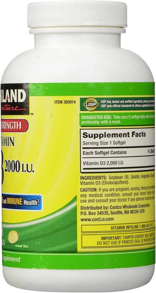 Kirkland Signature Extra Strength Vitamin D3 2000, 3 Packages (600 Softgels/Bottle)