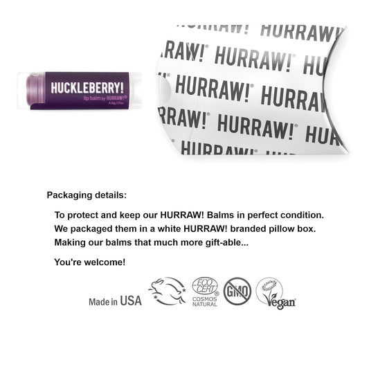Hurraw! Huckleberry Lip Balm: Organic, Certified Vegan, Cruelty And Gluten Free. Non-Gmo, 100% Natural Ingredients. Bee, Shea, Soy And Palm Free. Made In Usa