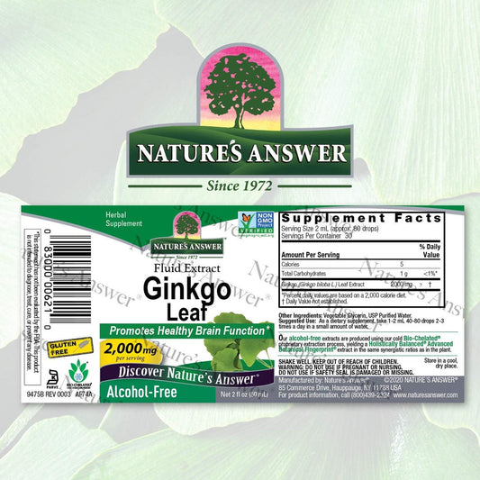 Nature's Answer Alcohol-Free Ginkgo Leaf 2000mg 2 Extract | Stimulates Memory, Mood & Concentration | Gluten-Free, Kosher Certified & No Preservatives | Single Count