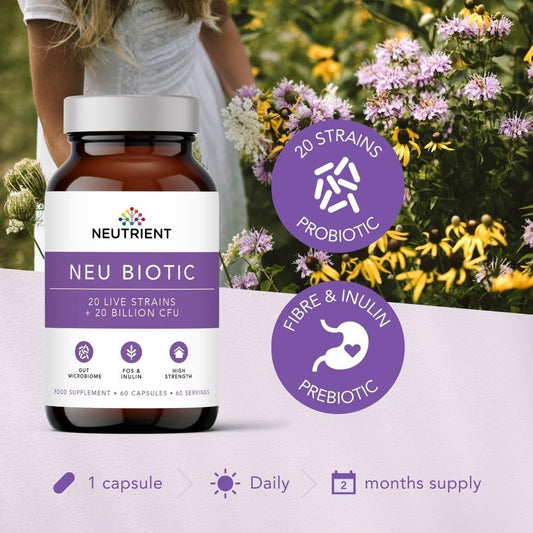 Neutrient Neu Biotic Probiotic Gut Health Supplements – 20 Billion High Strength Friendly Bacteria – 60 Capsules
