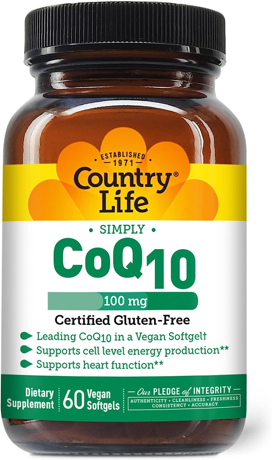 Country Life Simply CoQ10, Supports Heart Function, 100mg, 60 Softgels, Certified Gluten Free, Certified Vegan