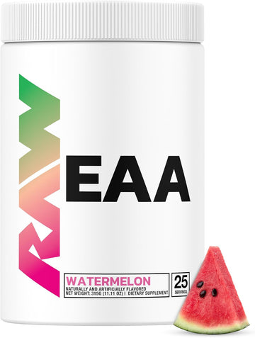 Raw Eaa Amino Acids Powder, Watermelon (25 Servings) - Pre Workout Amino Energy Powder For Strength, Endurance, Recovery & Lean Muscle Growth - Bcaa Amino Acids Supplement For Men & Women