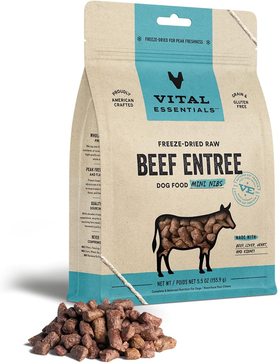 Vital Essentials Freeze Dried Raw Dog Food, Beef Mini Nibs Entree, 5.5 Oz